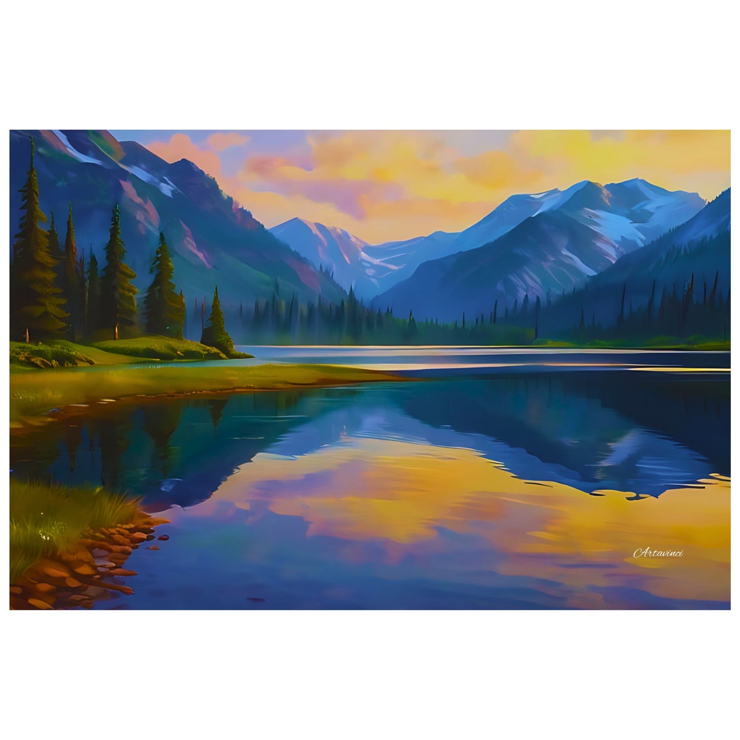 Mountain lake landscape canvas art