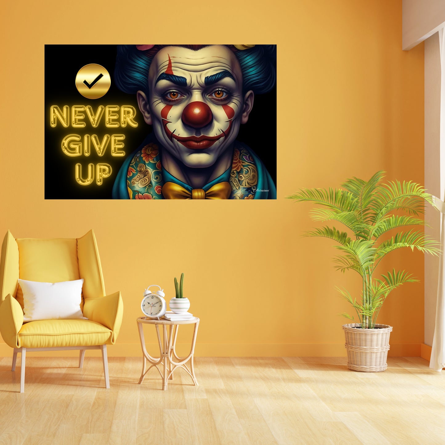 Never Give Up Clown Canvas Wall Art Print