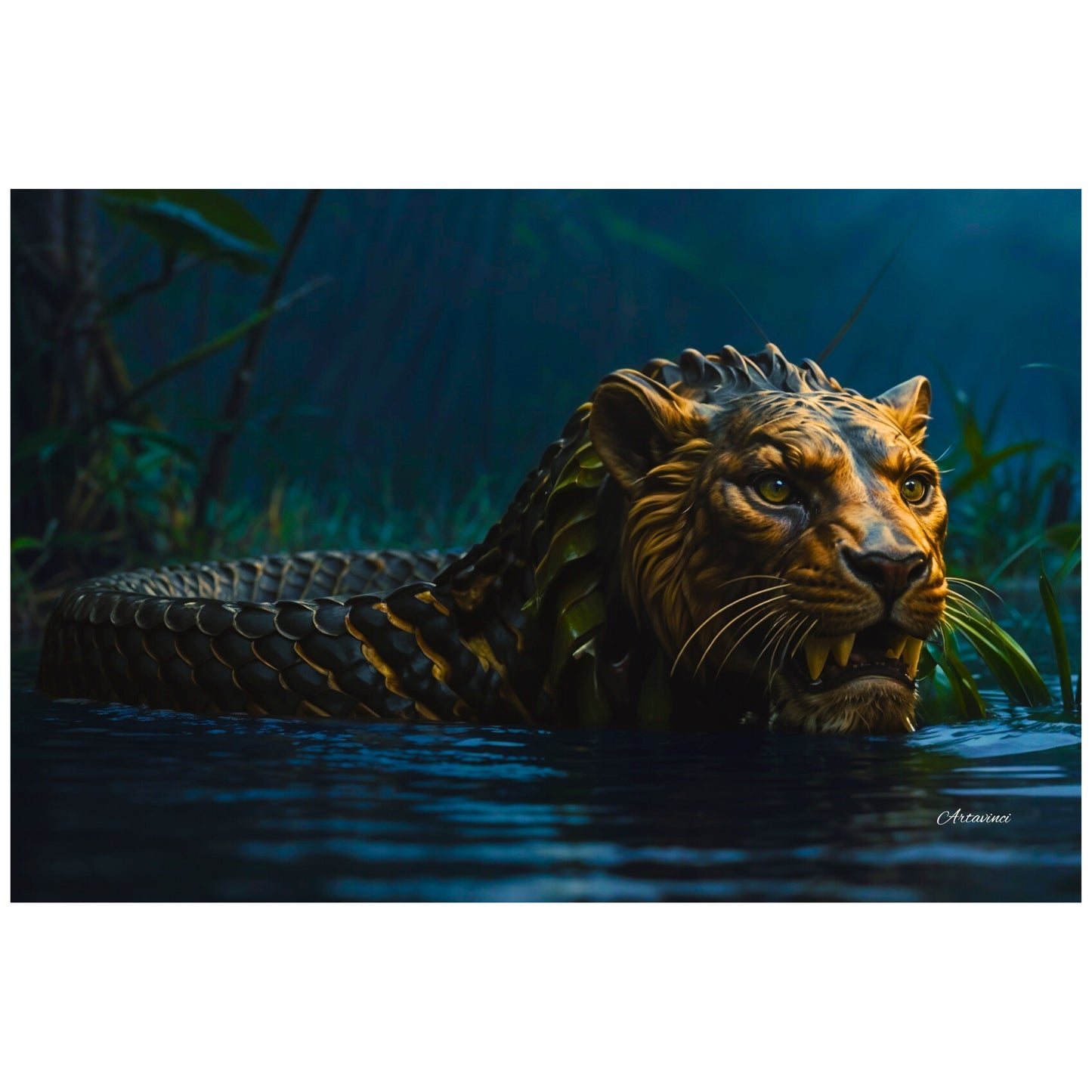 Lion Head Anaconda Body Canvas Art Print