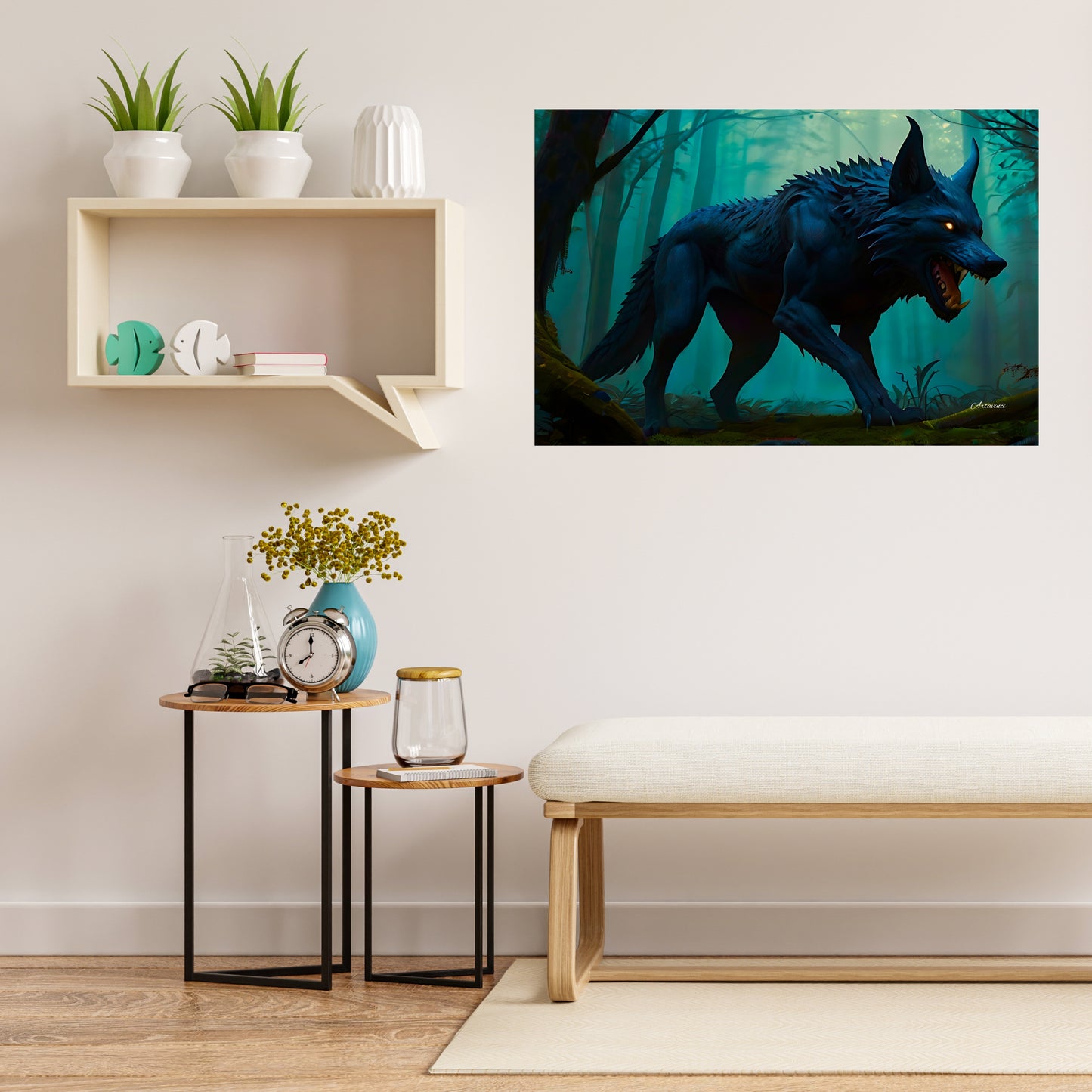 Scary Stalking Black Wolf Canvas Art