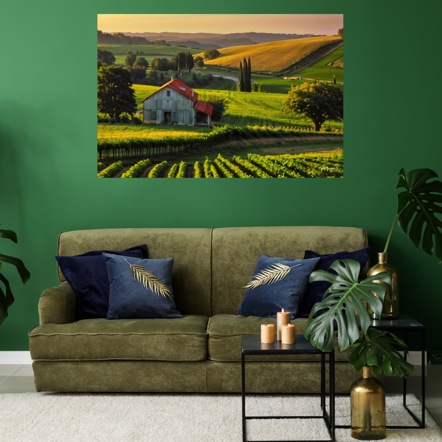 House in Countryside Vineyard Landscape Canvas Wall Art