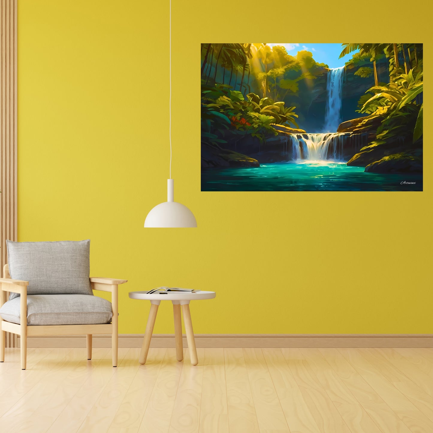 Green Forest Waterfall Canvas Art Print