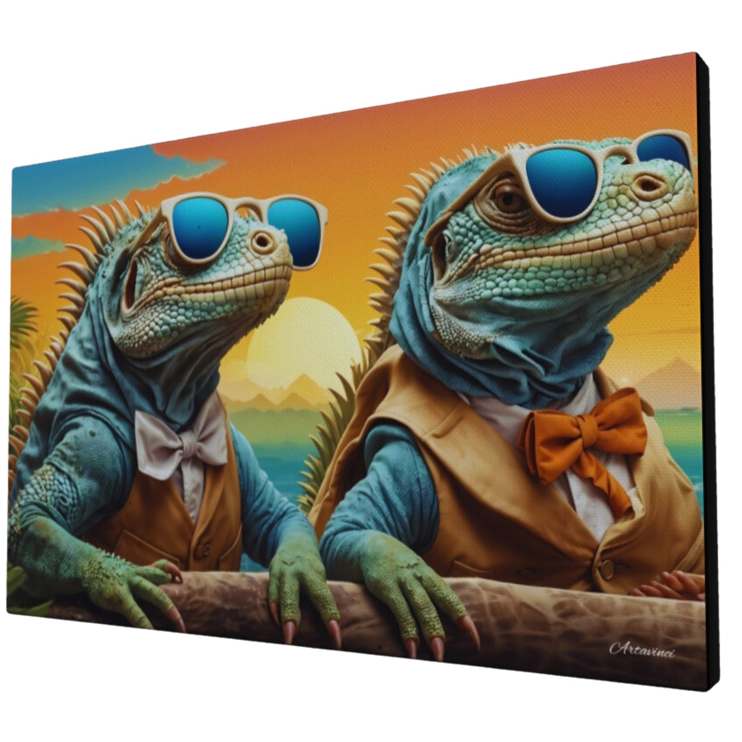 Two Modern Iguana Wearing Sunglasses Canvas Art