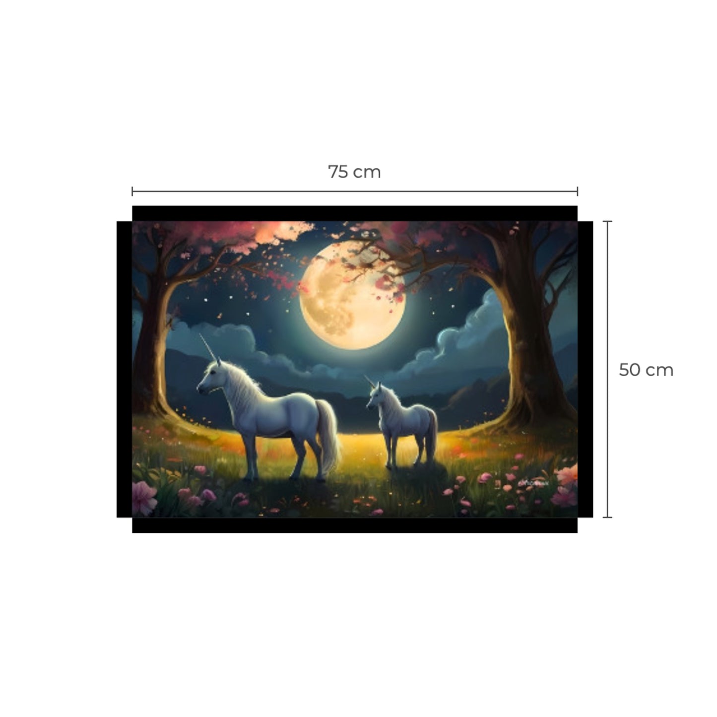 Two White Unicorns Standing in Forest Full Moon Canvas Art