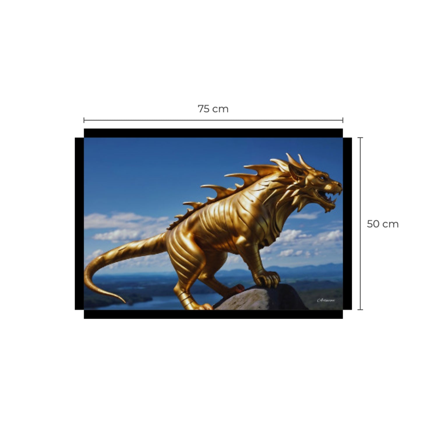 Golden Lion Dragon Mythical Creature Canvas Art Print