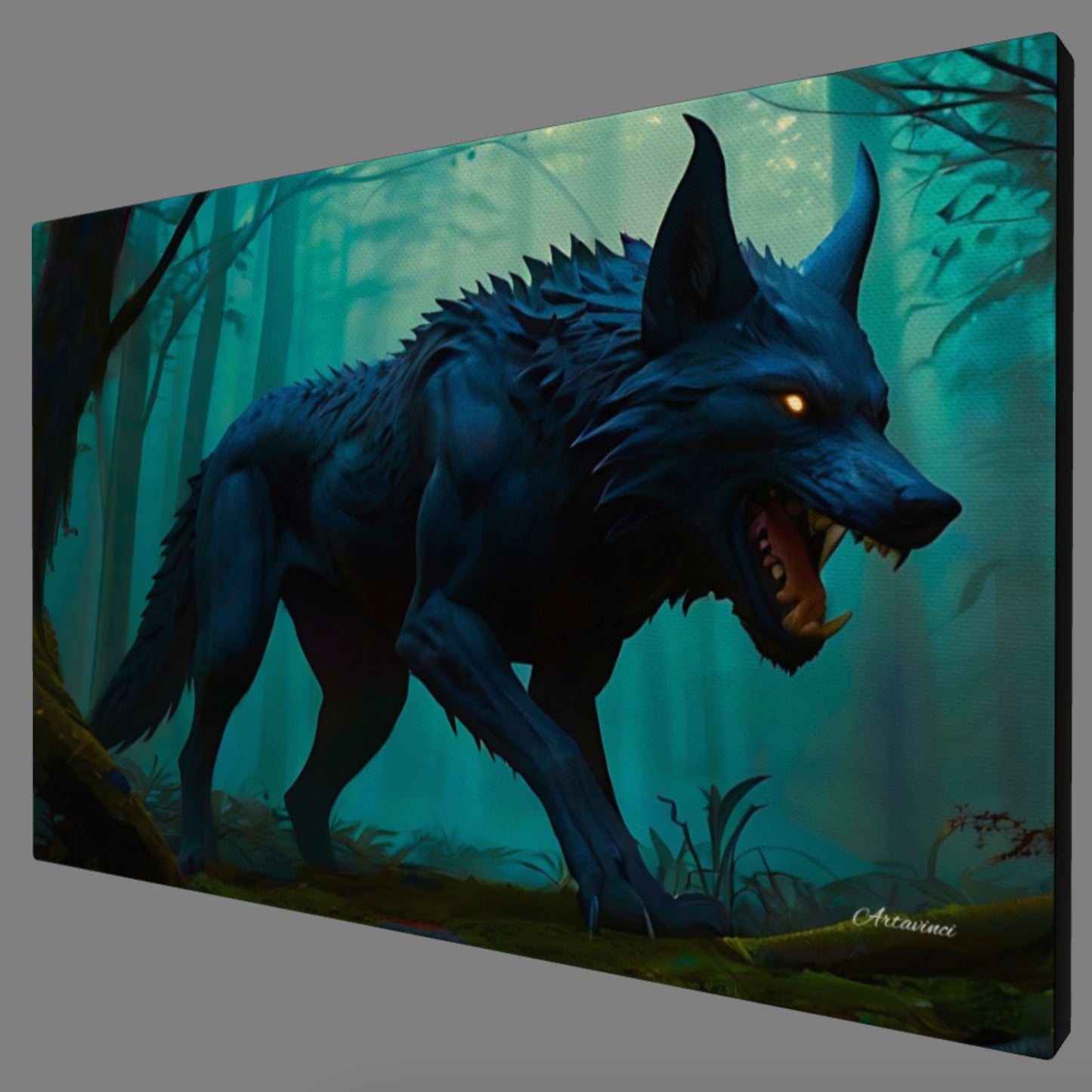 Scary Stalking Black Wolf Canvas Art