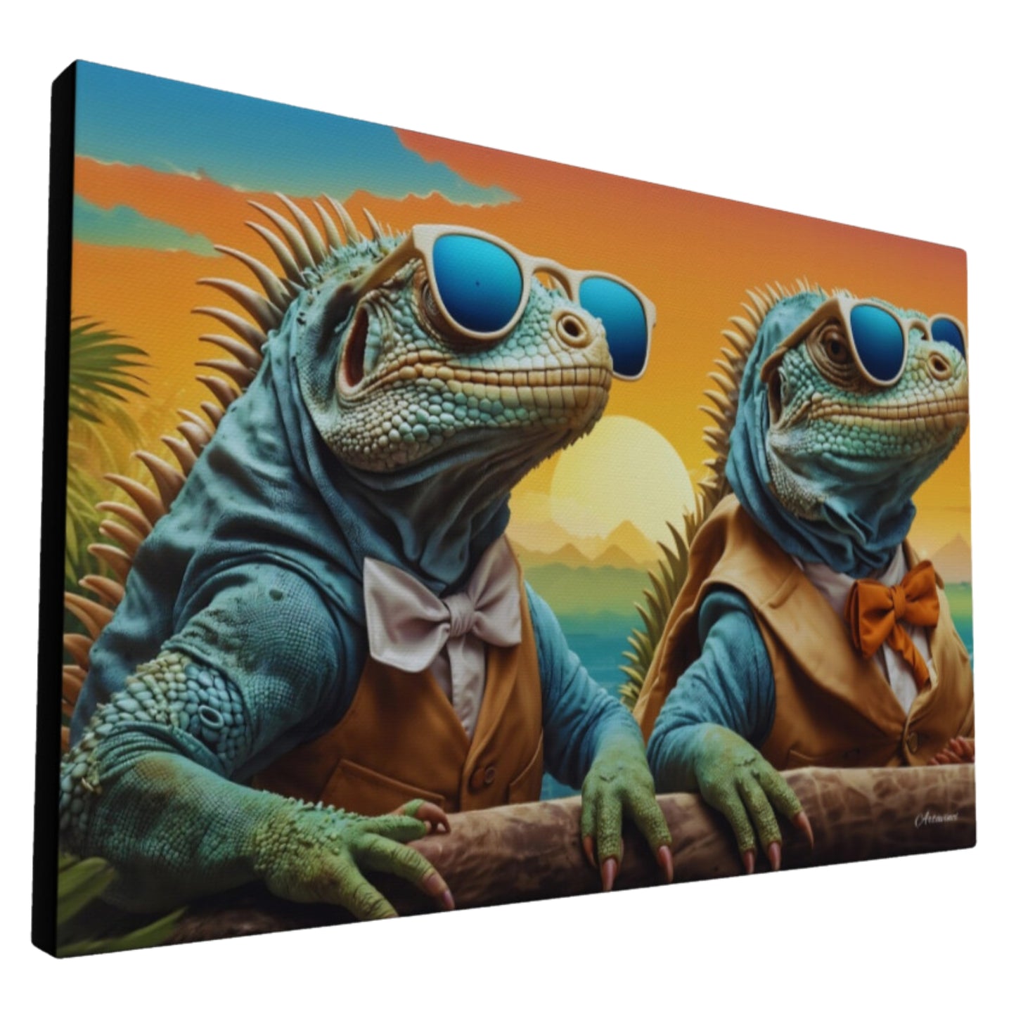 Two Modern Iguana Wearing Sunglasses Canvas Art