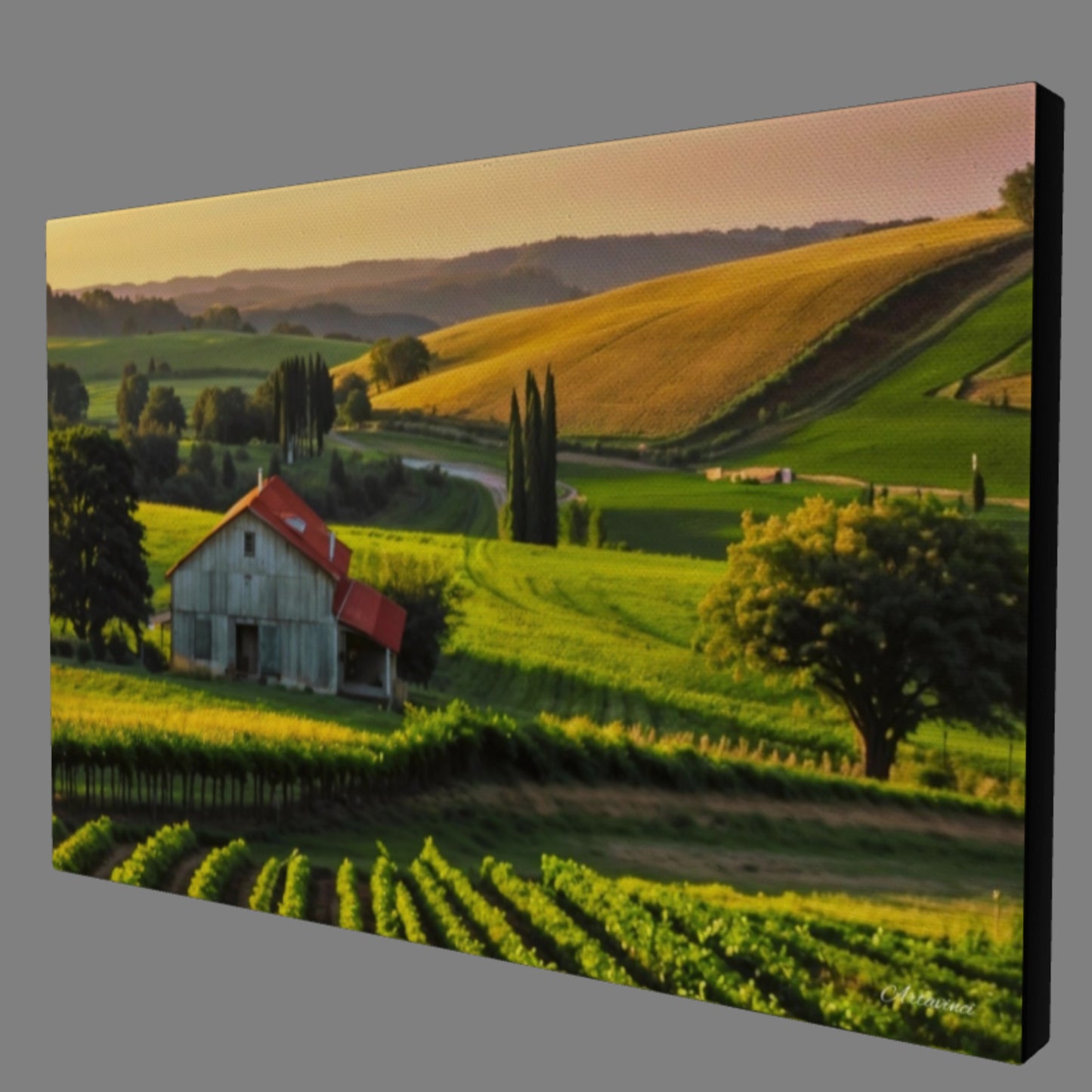 House in Countryside Vineyard Landscape Canvas Wall Art