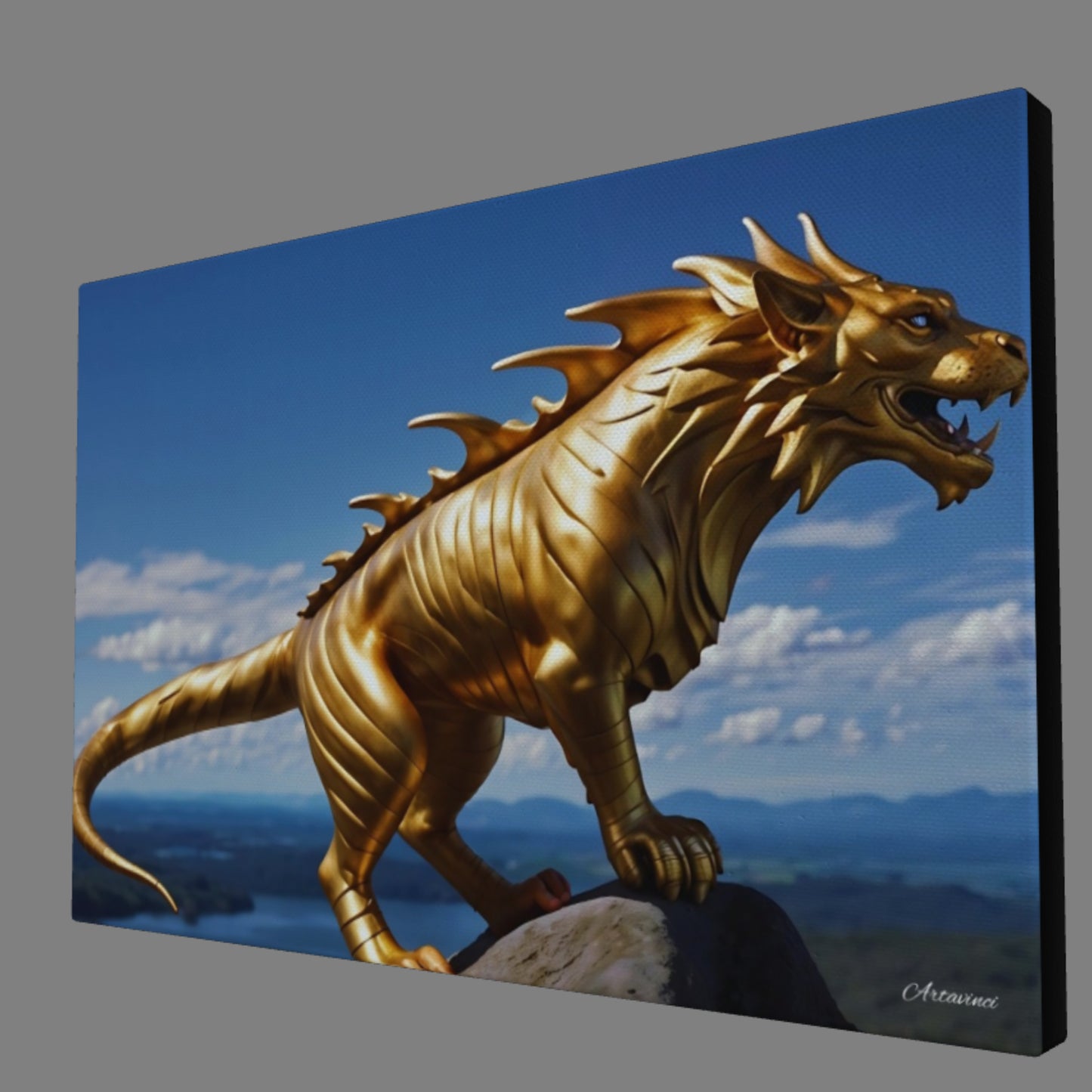 Golden Lion Dragon Mythical Creature Canvas Art Print