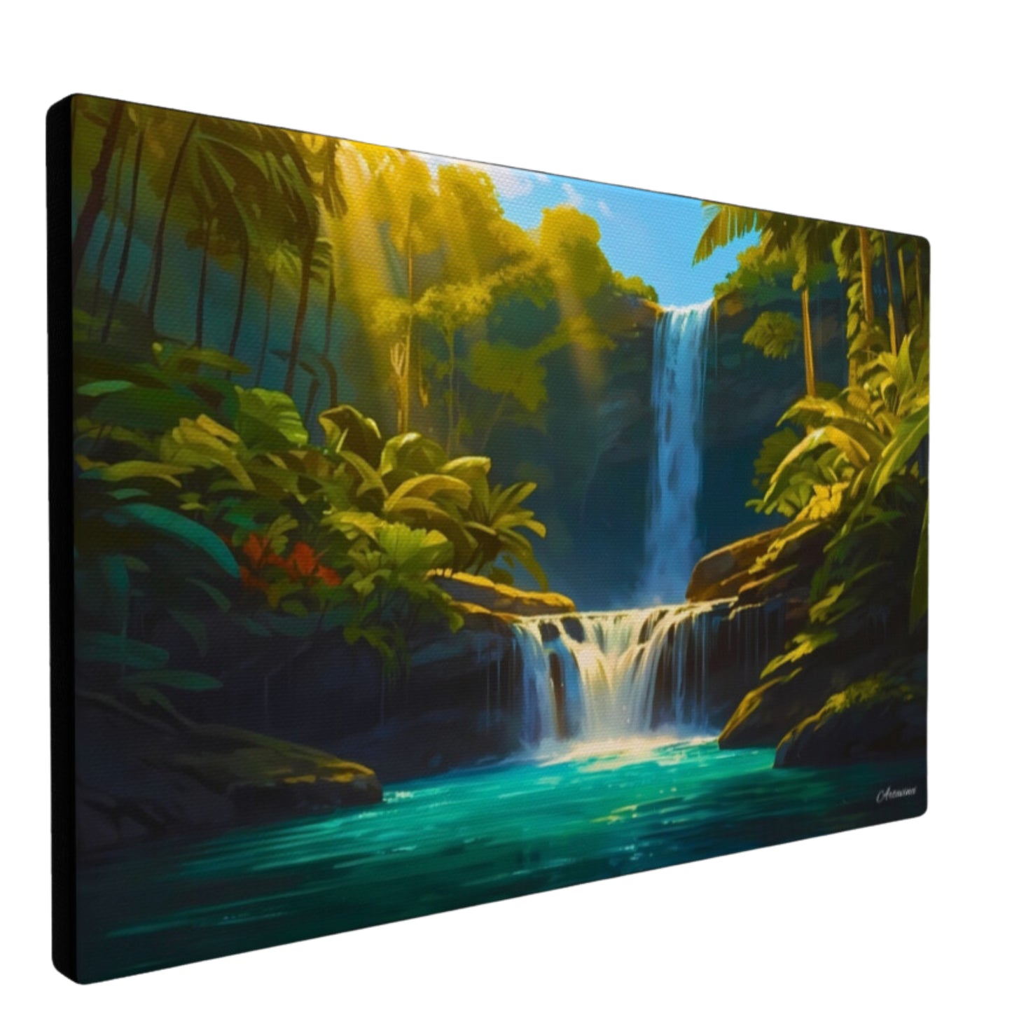 Green Forest Waterfall Canvas Art Print