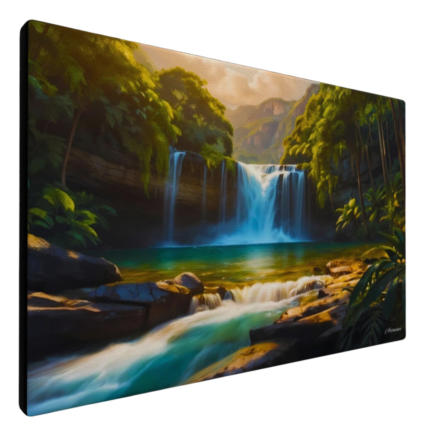 Nature Waterfall Forest Paradise Canvas Wall Art Picture Framed Print