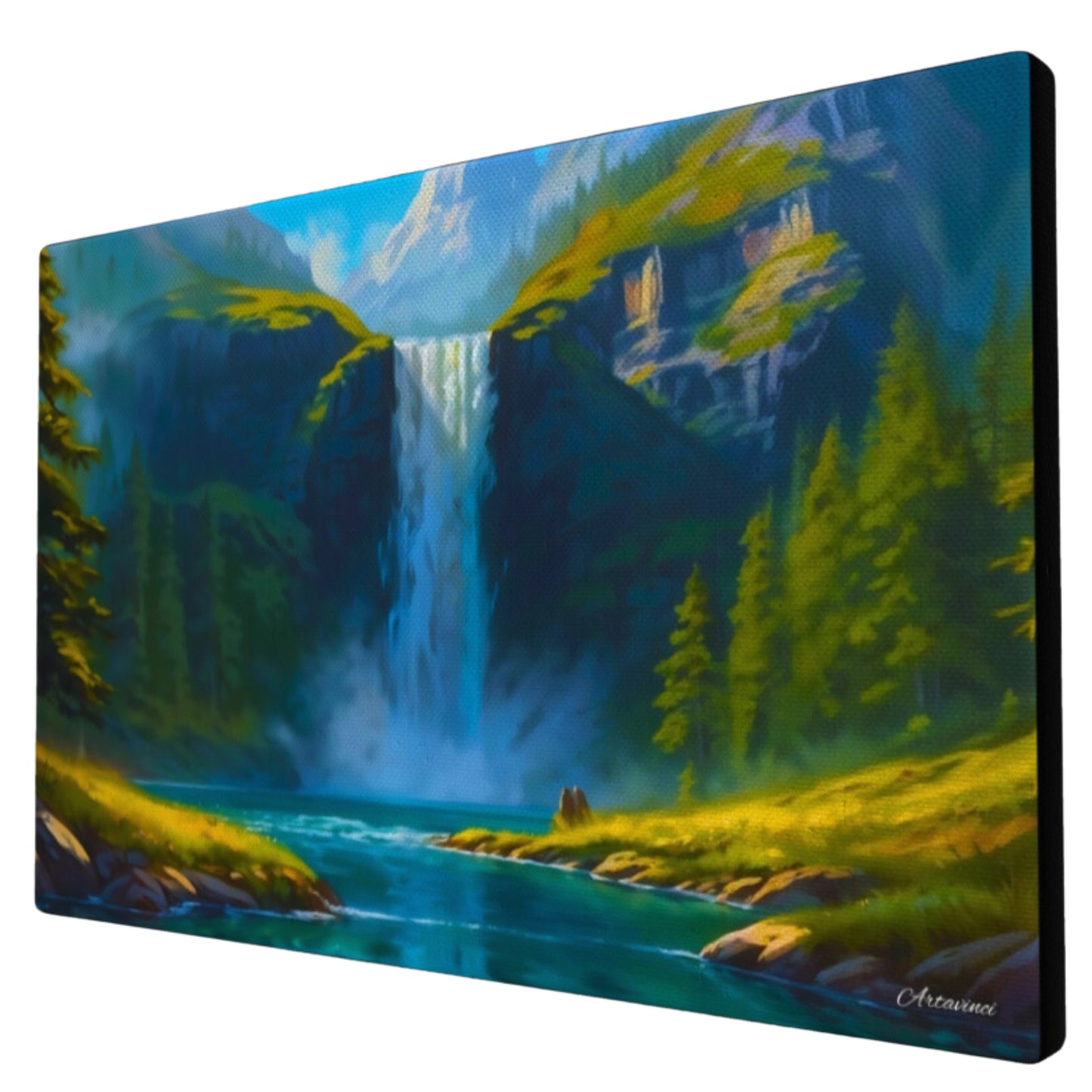 Nature Waterfall Mountain River Paradise Canvas Wall Art Picture Framed Print