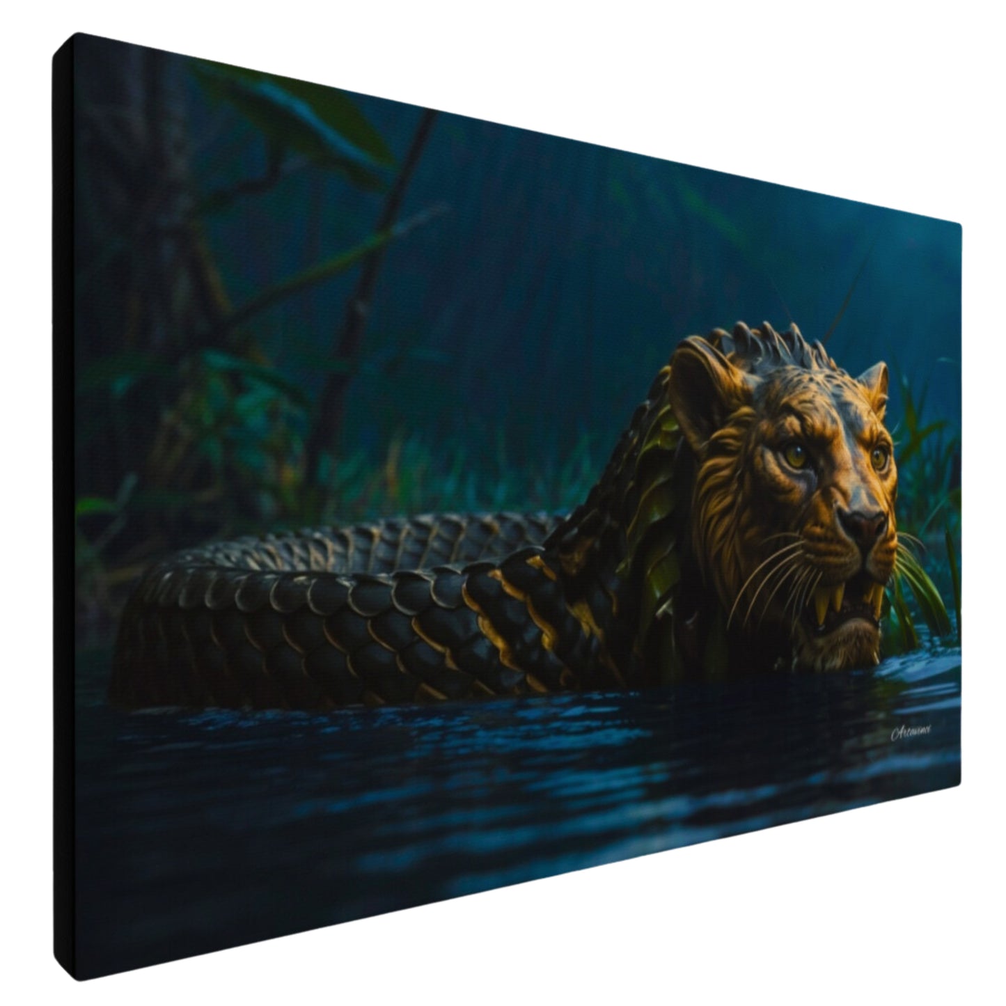 Lion Head Anaconda Body Canvas Art Print