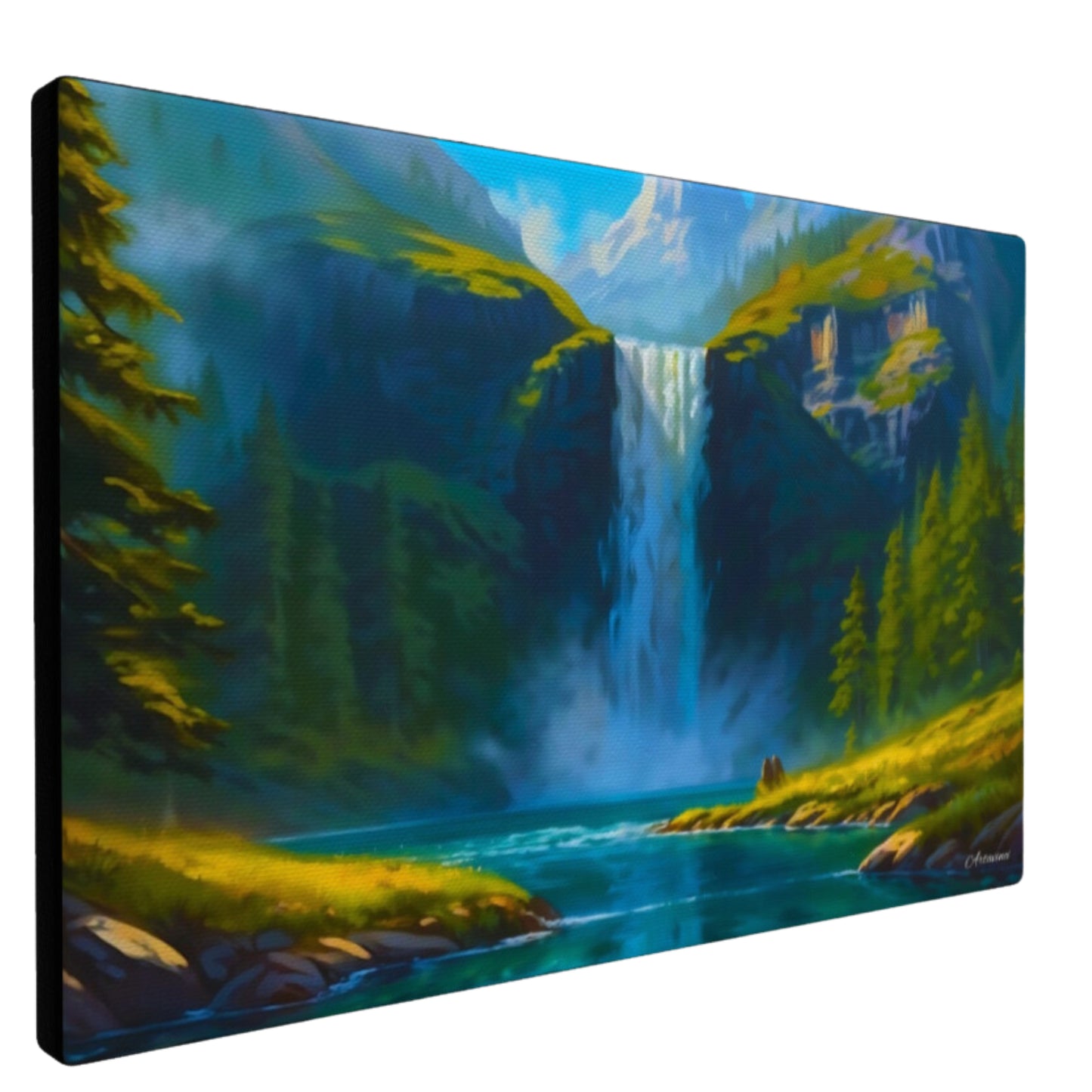 Nature Waterfall Mountain River Paradise Canvas Wall Art Picture Framed Print