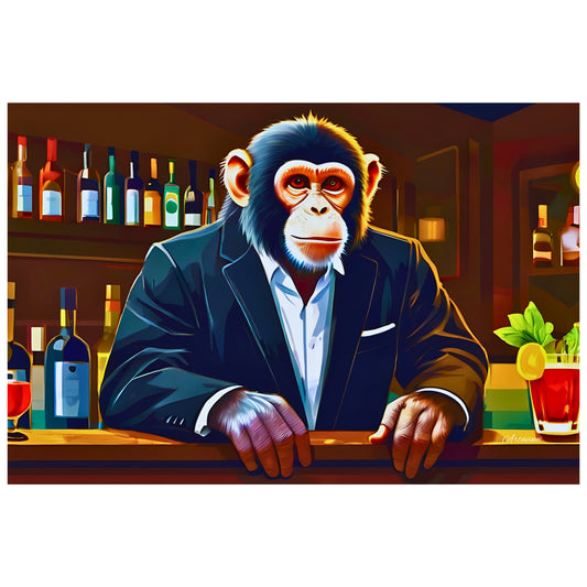 Monkey Bartender Animal Canvas Wall Art