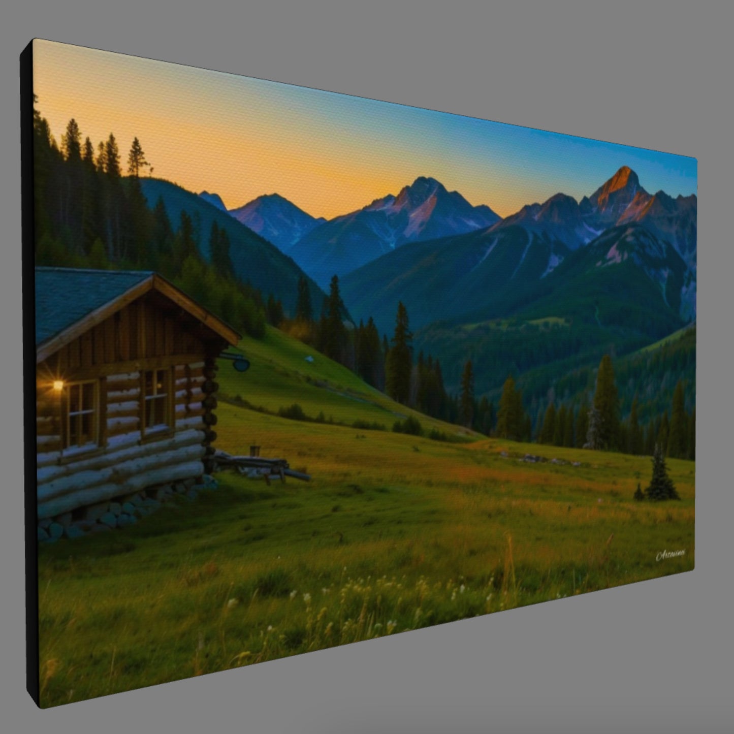 Countryside Mountain House Canvas Art Print