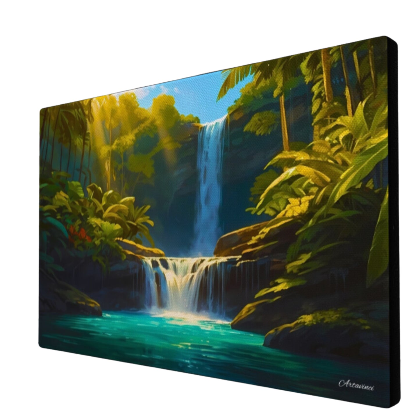 Green Forest Waterfall Canvas Art Print