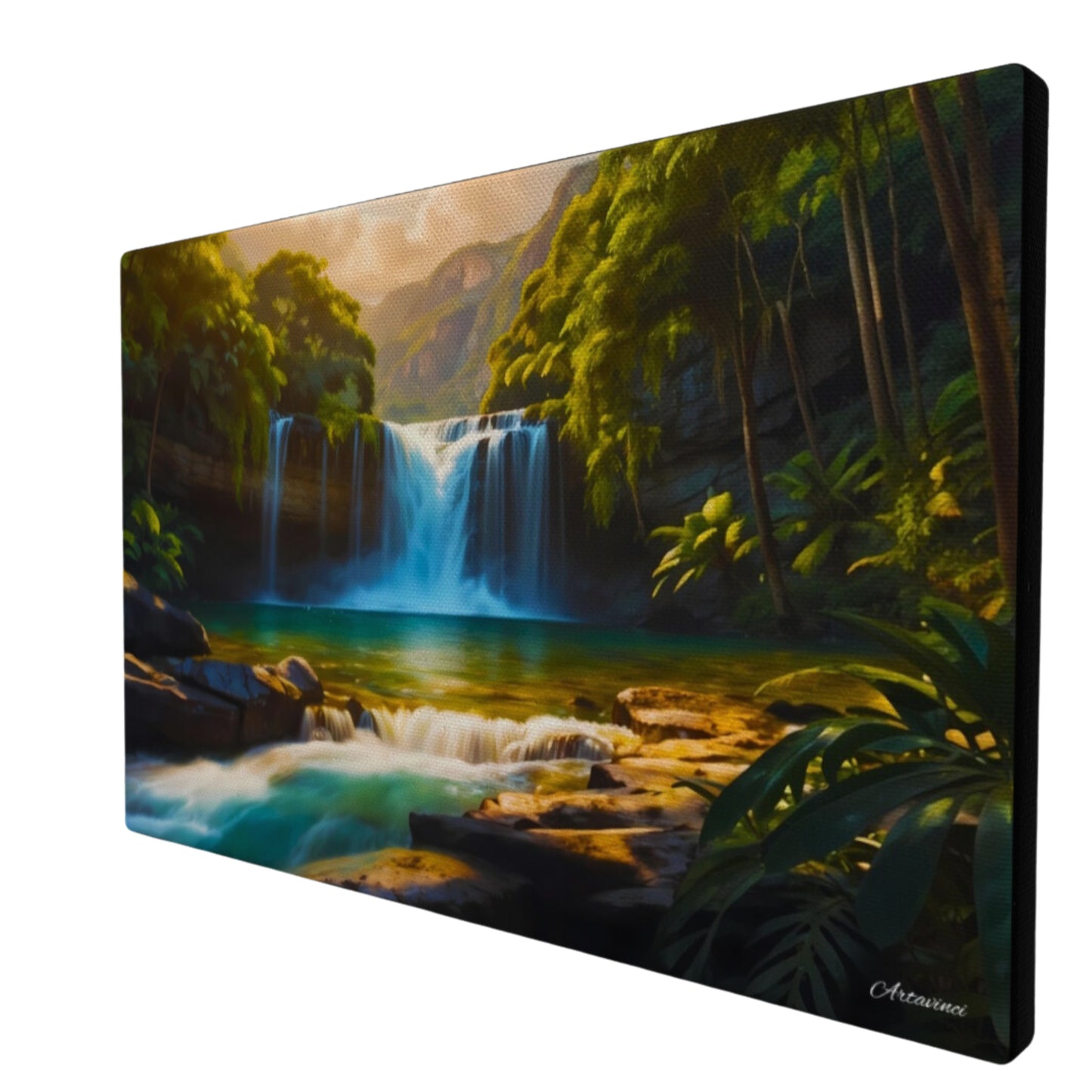 Nature Waterfall Forest Paradise Canvas Wall Art Picture Framed Print