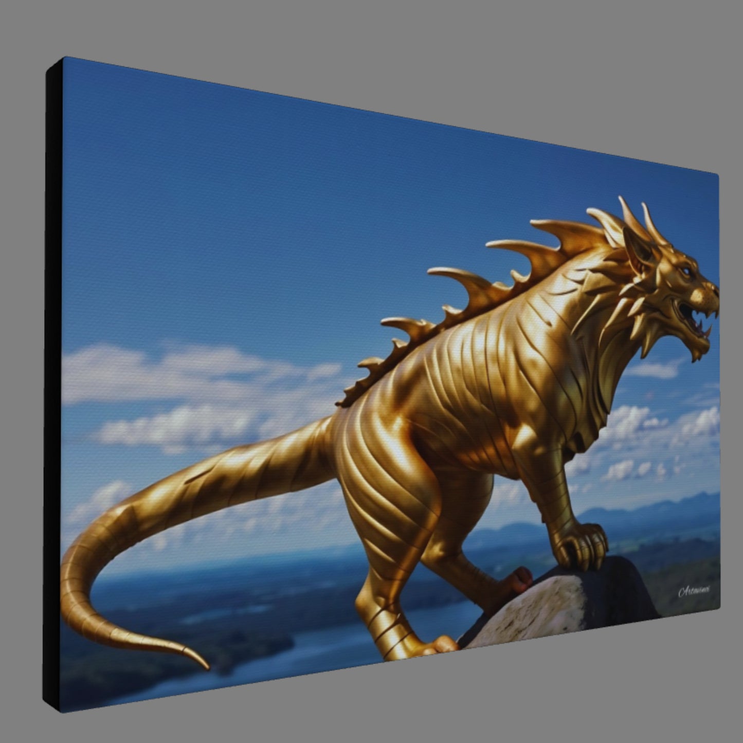 Golden Lion Dragon Mythical Creature Canvas Art Print