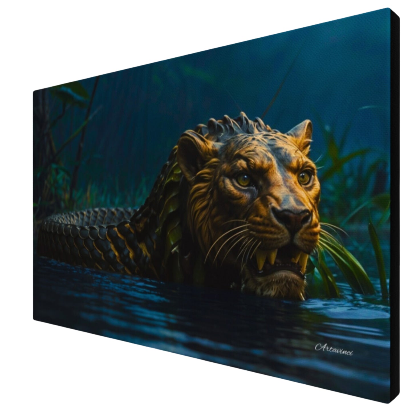 Lion Head Anaconda Body Canvas Art Print