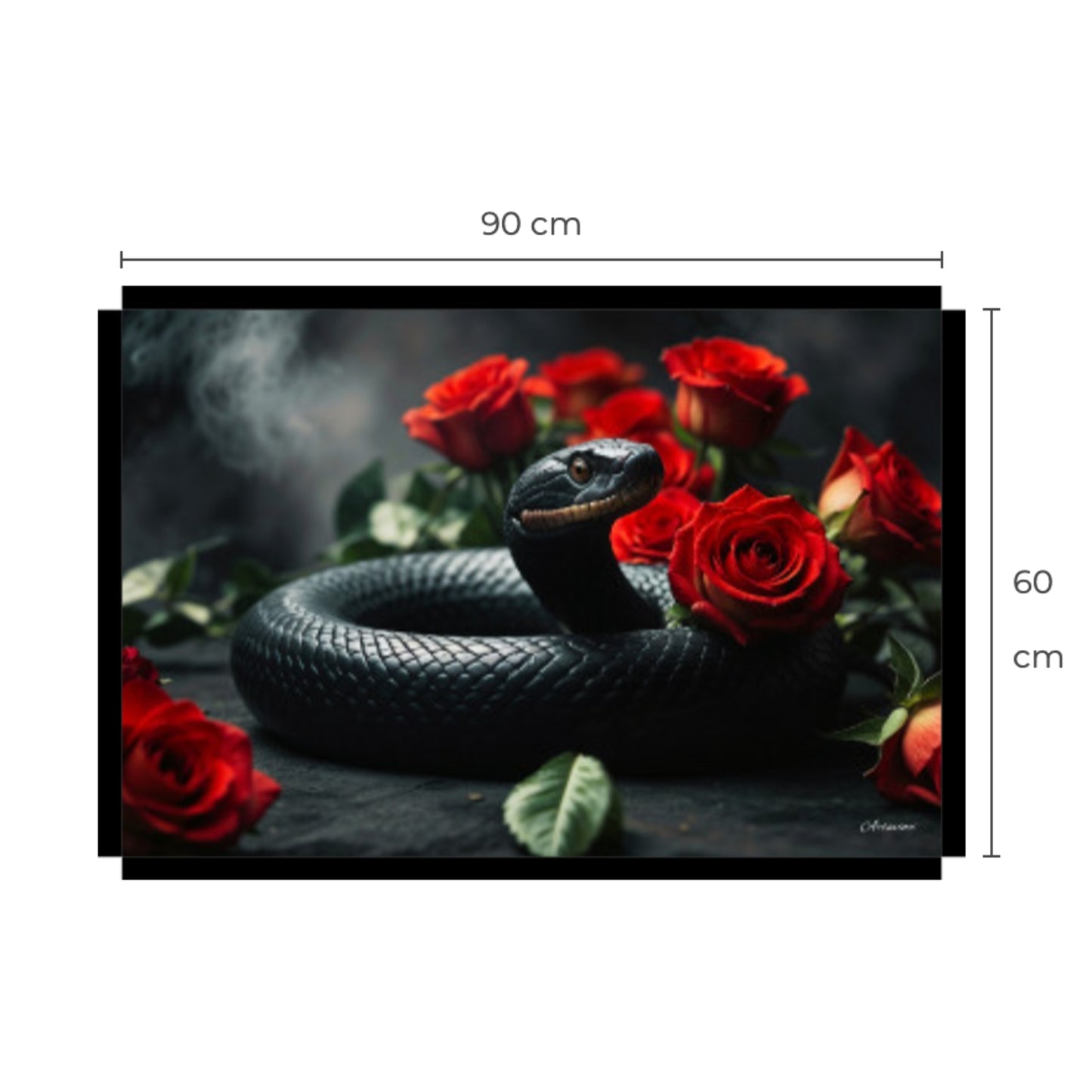 Black Snake Love Roses Canvas Art Print