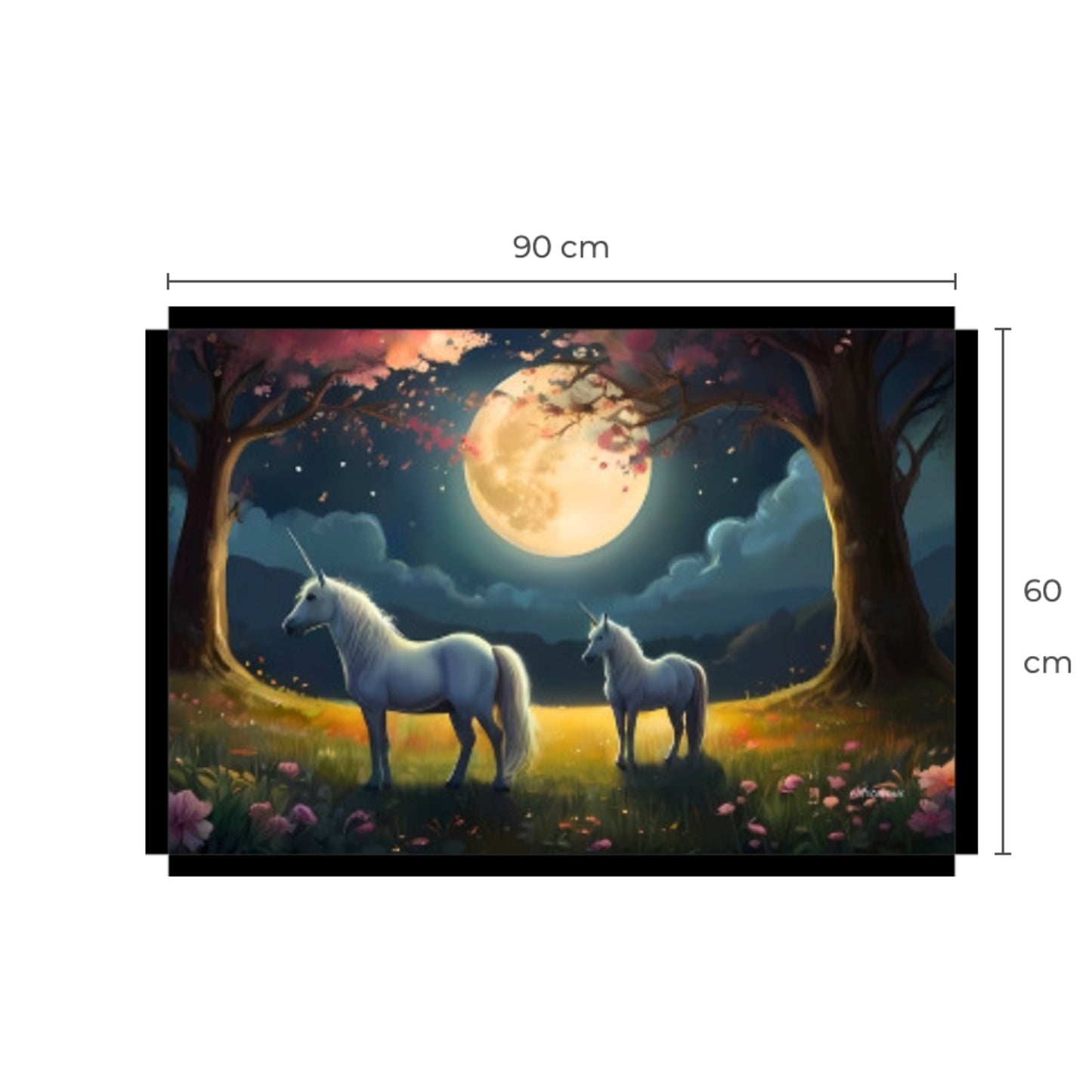 Two White Unicorns Standing in Forest Full Moon Canvas Art