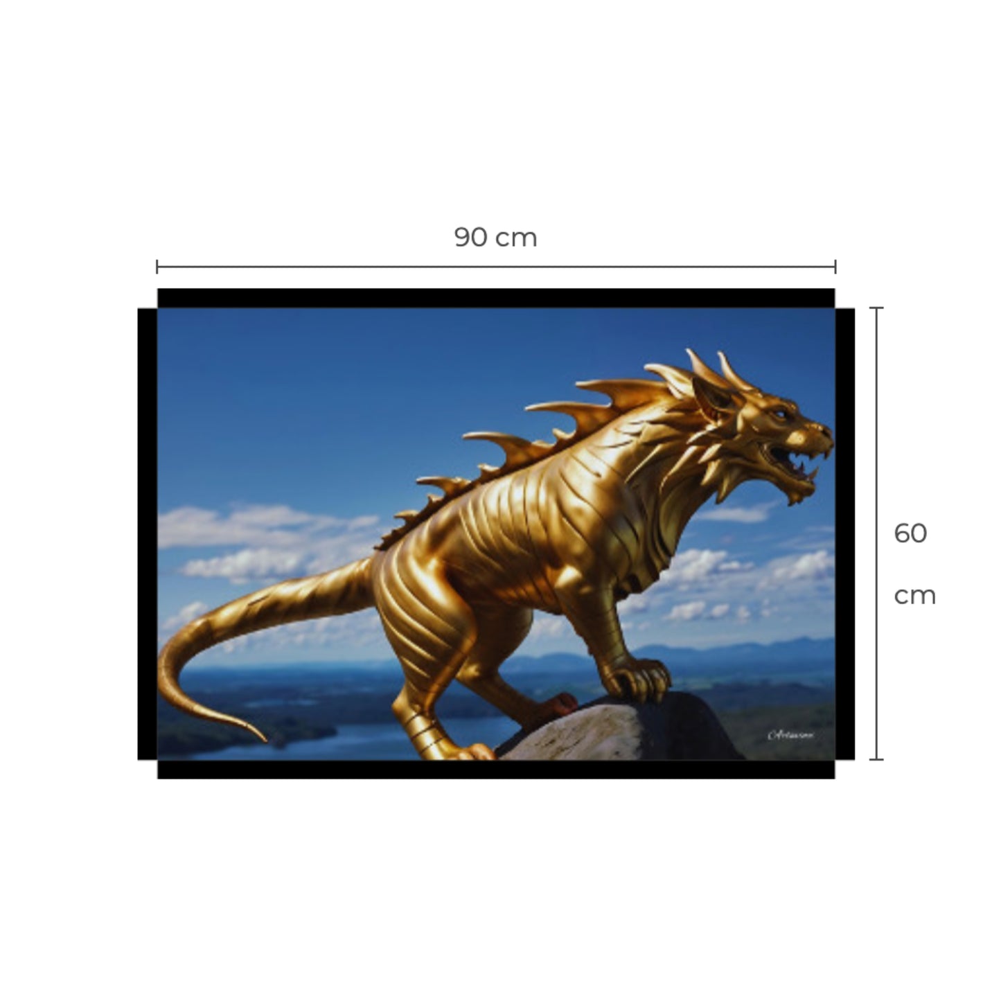 Golden Lion Dragon Mythical Creature Canvas Art Print