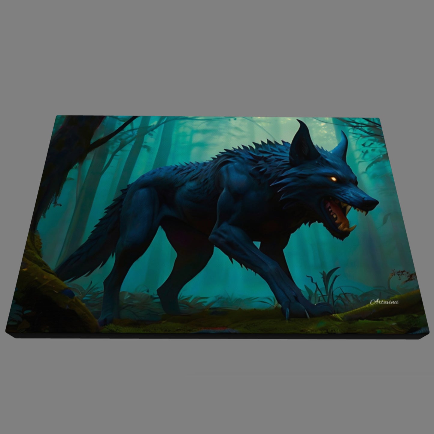 Scary Stalking Black Wolf Canvas Art