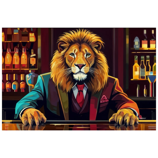 Barman Lion Canvas Wall Art, Cocktail Bar Lion Painting, Home Decor, Bar Design Decor, Office Decor