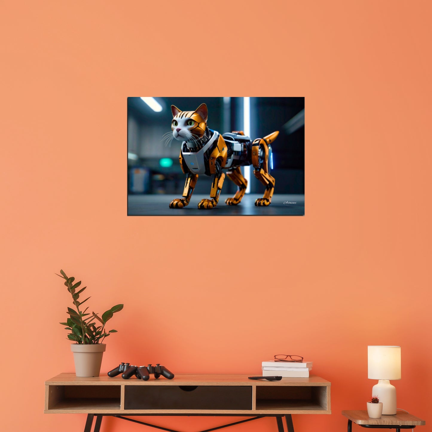 Golden Robo-Cat Canvas Art