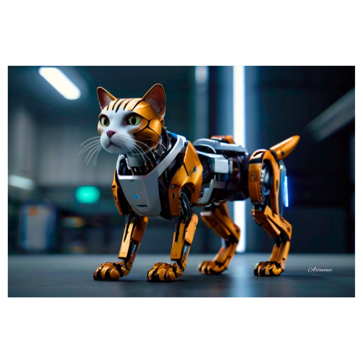 Golden Robo-Cat Canvas Art