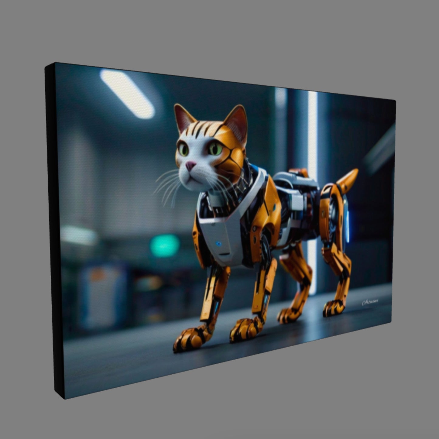 Golden Robo-Cat Canvas Art