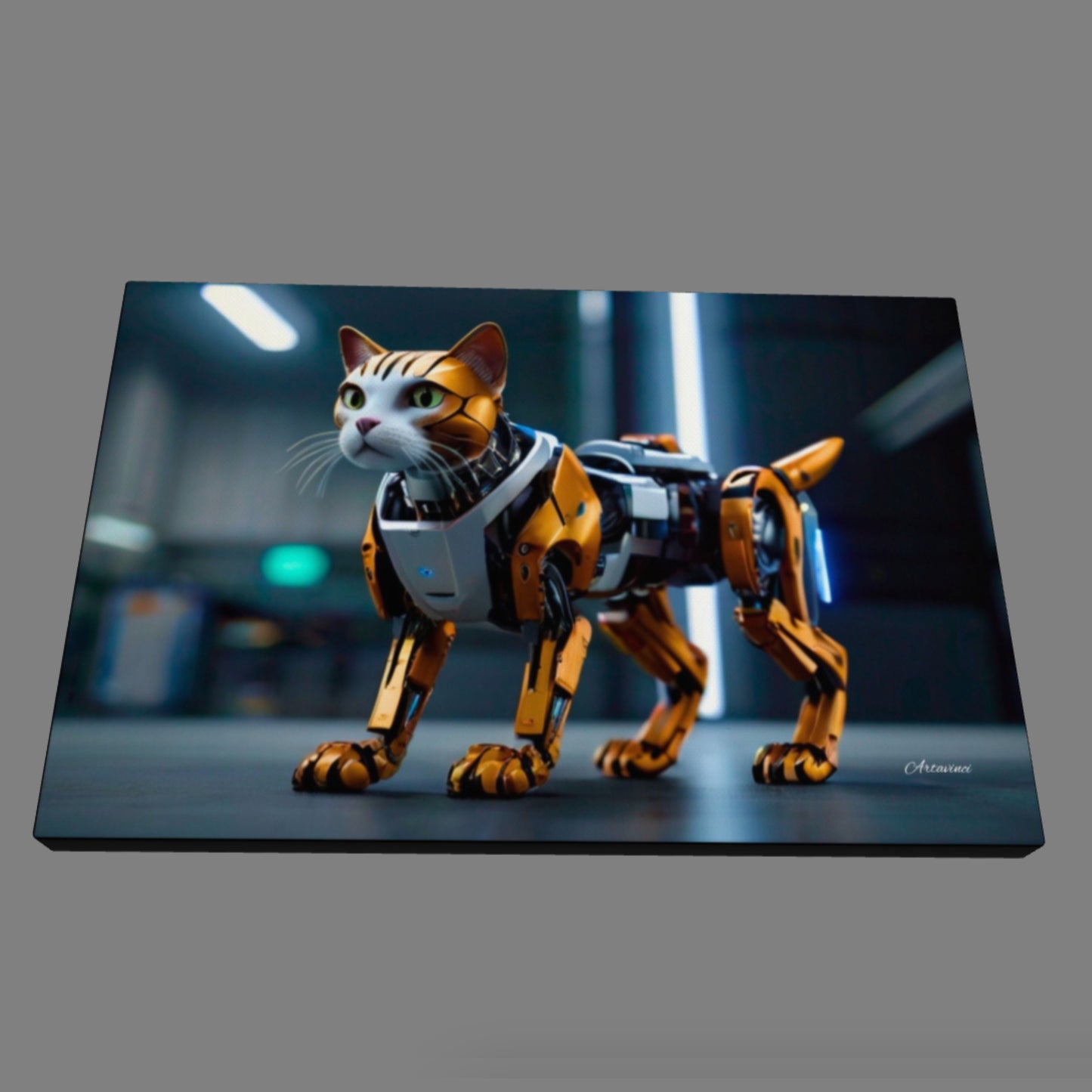 Golden Robo-Cat Canvas Art