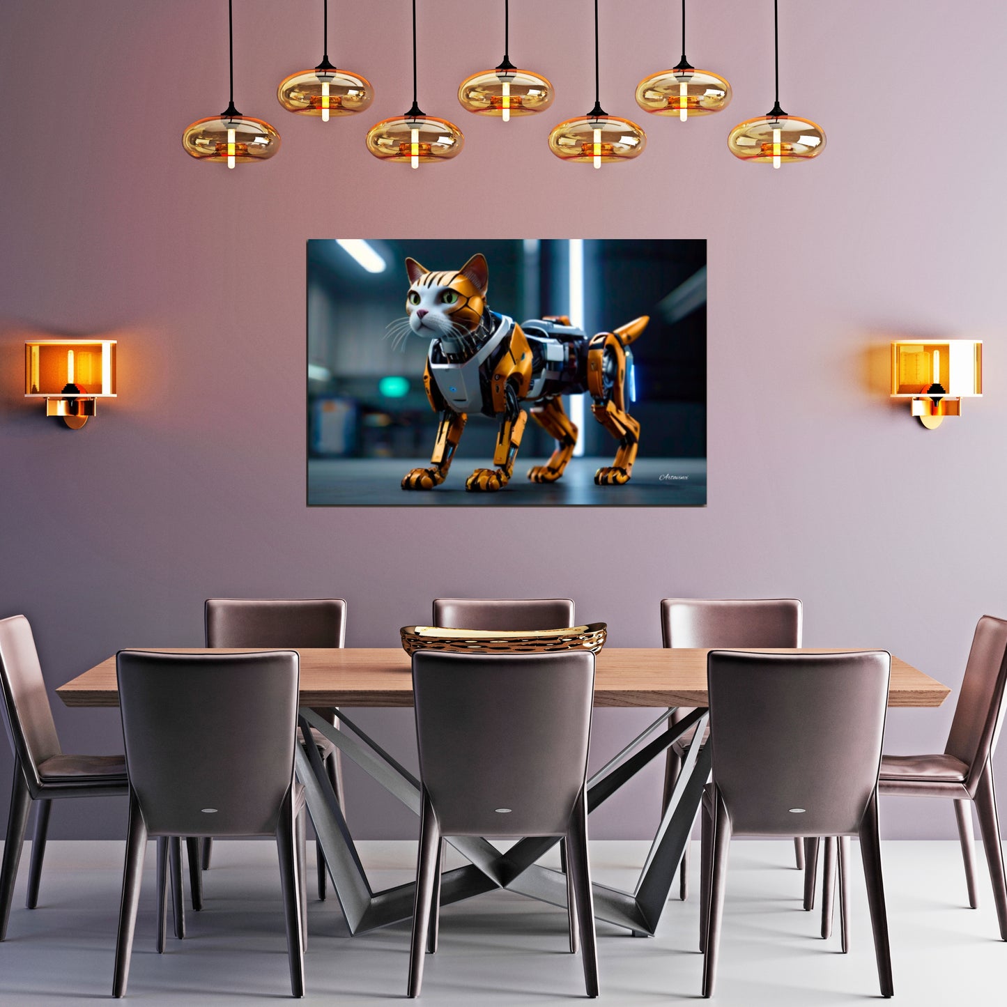 Golden Robo-Cat Canvas Art