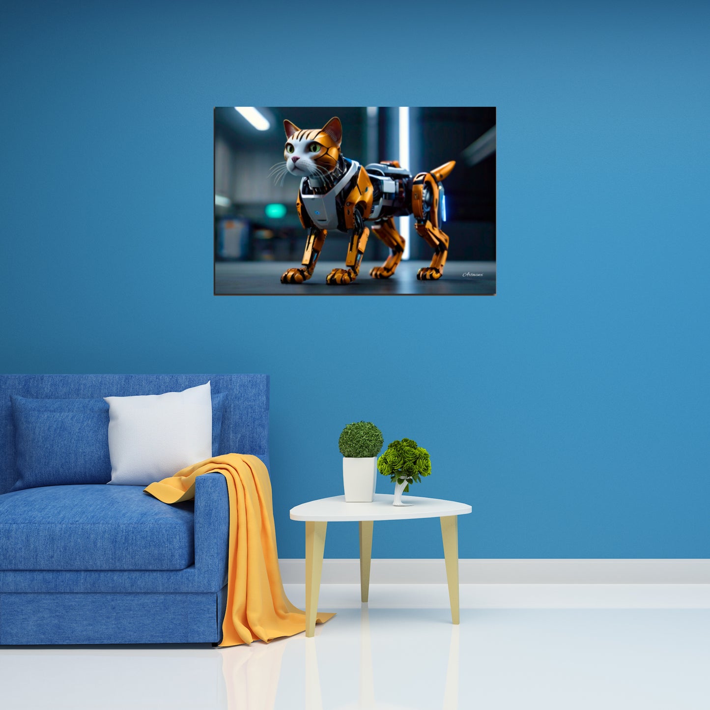 Golden Robo-Cat Canvas Art